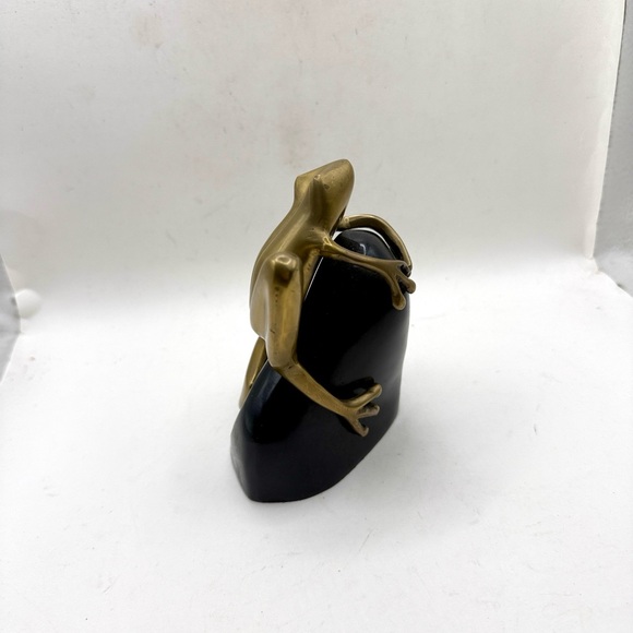 Bombay Brass Frog Figurine Gold Tone Statue Decor Collectible Paperweight Book